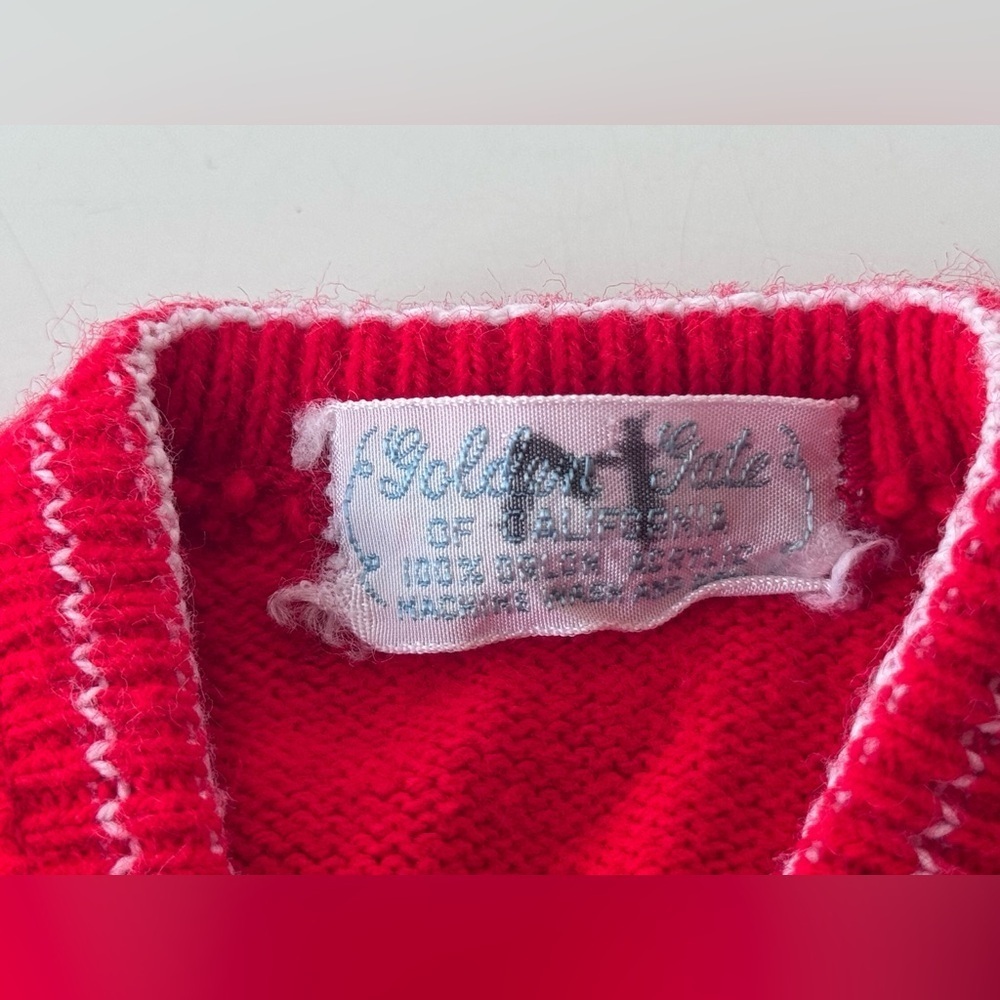 Vintage 70s Golden Gate California Red Train Baby Button Down Cardigan Sweater - Picture 2 of 8